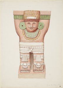 Caryatid z vnější komory, chrám A, chrám míčového hřiště, Chichen Itza, Mexiko od Adela Breton