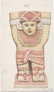 Caryatid z vnější komory, chrám A, míčové hřiště, Chichen Itza, Mexiko (akvarel) od Adela Breton