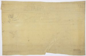 Kopie nákresu nástěnné malby nad dveřmi, Horní chrám Jaguárů, Chichén Itzá, Mexiko Tužka „Human Sacrifice“ (grafit) od Adela Breton
