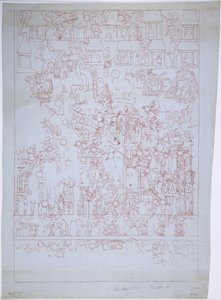 Kresba jižní zdi, Horní chrám jaguárů, Chichen Itza, Mexiko (červený inkoust) od Adela Breton