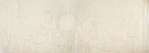 Malba ze severní stěny, Horní chrám jaguárů, Chichén Itzá, Severní část Mexika (červený inkoust a grafit) od Adela Breton