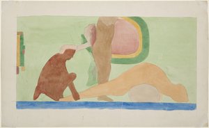 Malba části nástěnné malby (lidská oběť) Míčový kurt Horního chrámu „Tenisový kurt“ Horní chrám Jaguárů, nad vnitřními dveřmi Vnitřní komora (akvarel) od Adela Breton