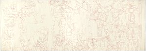 Jižní stěna, Horní chrám jaguárů, Chichén Itzá, Mexiko Jižní centrální čtvrť (červený inkoust a grafit) od Adela Breton