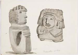 Kamenné postavy v Papantla, Mexiko (akvarel) od Adela Breton