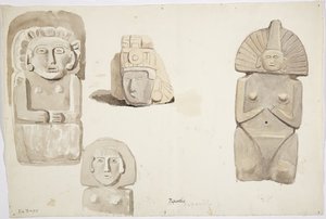 Kamenné sochy z Papantla, Mexiko (akvarel) od Adela Breton