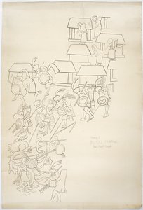 Trasování nástěnné malby ze Západní zdi, Horního chrámu jaguárů, Chichen Itza, Mexiko Trasování je inkoustem (černý inkoust a grafit) od Adela Breton