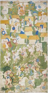 Trasování nástěnné malby z jižního panelu západní stěny, Horní chrám jaguárů, Chichen Itza, Mexiko (akvarel a grafit) od Adela Breton