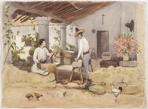Dva muži vyrábějící sedla, sedlářství, Coscomatepec, Mexiko od Adela Breton
