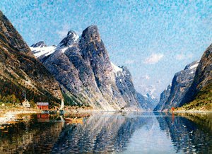 Scéna z norského fjordu.