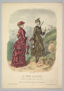 Dáma v loveckém kostýmu s dámou v vycházkovém kostýmu na horské stezce z La Mode..., 1881. od Adèle Anaïs Colin