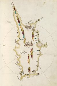 Mapa ostrova Kypr, ilustrace z atlasu Portolano, od admirála Piriho Reise (1465-1470 - 1553-1554) od Admiral Piri Reis