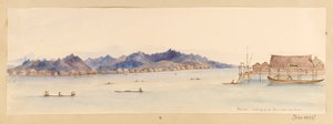 Borneo - pohled na řeku z našeho domu ze Západní Indie, Severní Ameriky a Bornea, cca 1845 (akvarel) od Admiral Sir Edward Gennys Fanshawe