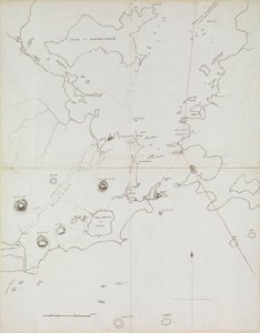 Mapa přístavu Rio de Janeiro, Brazílie, cca 1849 (pero, tuš)