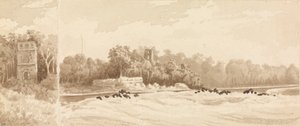"Zničená věž na místě starého města Panama, zničeného bukanýrem Morganem v roce 1670, březen 1850 od Admiral Sir Edward Gennys Fanshawe