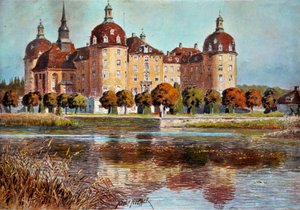 Pohled na zámek Moritzbourg Grafika Adolphe Nothera (1855-?) Paříž 19. století, dekorativní umění od Adolf Noether