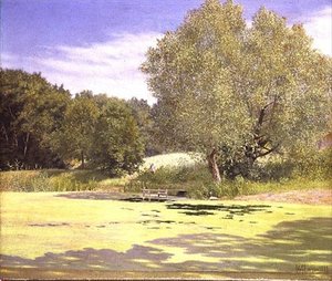 Rybář opouštějící rybník od Adolf Alfred Larsen