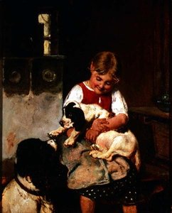 Mladá dívka se štěnětem od Adolf Eberle