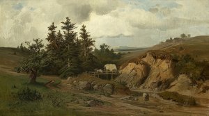 Krajina s dřevěným mostem. 1858 od Adolf Kosárek