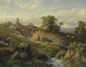 Valley Slope s Rock Fall, 1861 od Adolf Mosengel