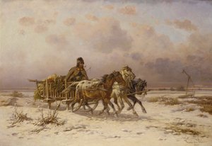Rolník na saních řídí tři koně od Adolf van der Venne