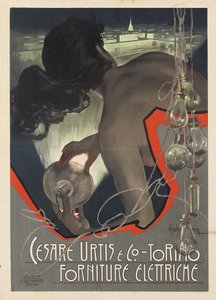 Reklamní plakát vyrobený pro italskou firmu na dodávky osvětlení Cesare Urtis & Co. z Turína, 1889