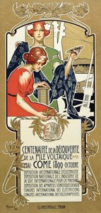 Plakát propagující sté výročí objevení voltaické hromady, 1899