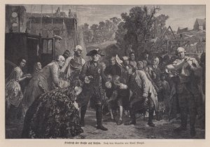 Fridrich Veliký, král Pruska, na cestě (rytina) od Adolph Friedrich Erdmann von (after) Menzel
