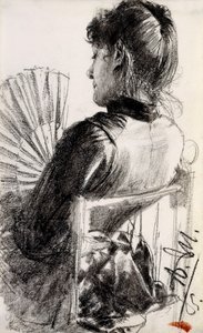 Dáma s ventilátorem, 1885 od Adolph Menzel