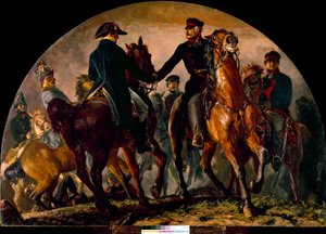 Setkání Gebharda Leberechta von Bluchera (1742-1819) a Arthura Wellesleyho Wellingtona (1769-1852) v bitvě u La Belle Alliance (1815). Obraz Adolfa Menzela (1815-1905) Ec. Všechno od Adolph Menzel