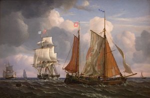 Lodě plující a bijící proti větru ve zvuku od Adolph Friedrich Vollmer