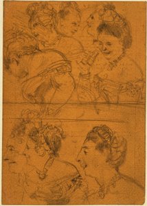 Acht Skizzen von Theaterbesucherinnen od Adolph Menzel