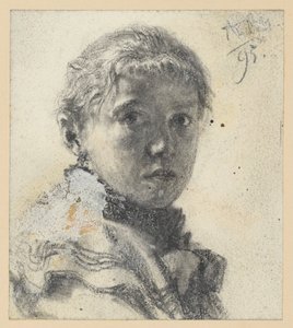 Poprsí dívky doprava, hlava obrácená k divákovi od Adolph Menzel