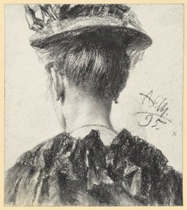Busta ženy s kloboukem, pohled zezadu od Adolph Menzel