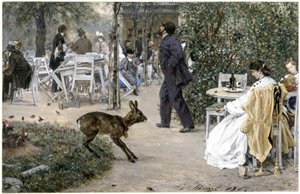 Zahradní restaurace Moritzhof. Z „dětského alba“ od Adolph Menzel