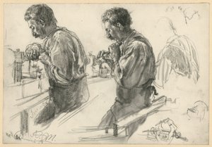 Struhař u pracovního stolu, dvě studie a detaily od Adolph Menzel