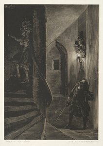 Esej o kameni se štětcem a škrabkou: Chase on the Winding Staircase, 1851. od Adolph Menzel