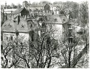 Domy za holými stromy od Adolph Menzel