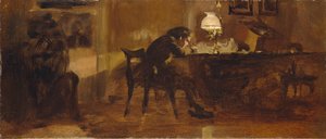 Chlapec u psacího stolu od Adolph Menzel