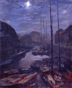 Měsíční svit nad Friedrichsgrachtem ve starém Berlíně od Adolph Menzel