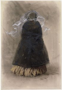 Postava dámy zezadu s kloboukem a vlajícím závojem od Adolph Menzel
