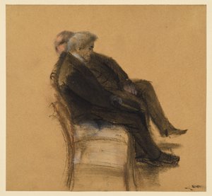 Dva pánové v černých oblecích, sedící vedle sebe od Adolph Menzel