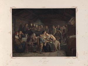 Ilustrace převzata z knihy Norske Folkelivsbilleder od Tidemanda, Adolpha, kterou vydal Chr. Tønsberg (Christiania, 1858) od Adolph Tidemand