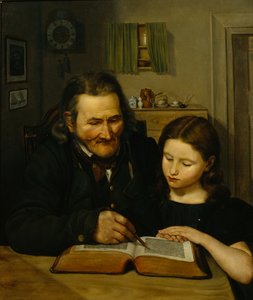 Starý muž učí dívku číst od Adolph Tidemand