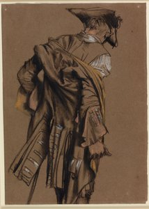 Umělecký model z pohledu zezadu, jak si obléká uniformu z 18. století od Adolph Menzel