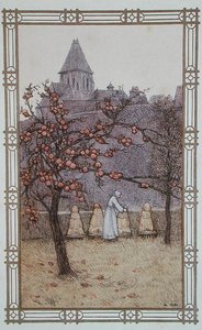 Včelař kontroluje své úly, ilustrace z „La Vie des Abeilles“, vydané v Paříži od Adolphe (after) Giraldon