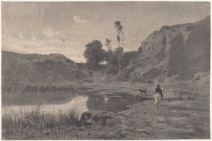 Jezdec u horského rybníka při západu slunce od Adolphe Appian