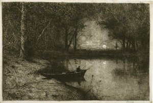 Rybář na veslici na břehu řeky od Adolphe Appian