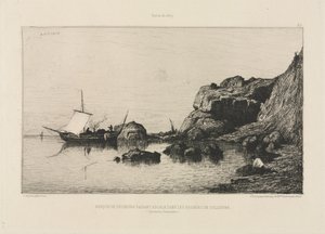 Rybářská loď, která zastavuje ve skalách Collioure, 1878.