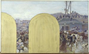 Skica pro kabinet prefekta pařížského Hôtel de Ville: Návrat obyvatel předměstí do Paříže: Obléhání Paříže v roce 1870, 1895 (olej na plátně)