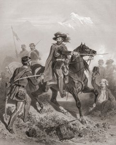 Giuseppe Garibaldi v bitvě u Varese. (tisk) od Adolphe Jean Baptiste (after) Bayot